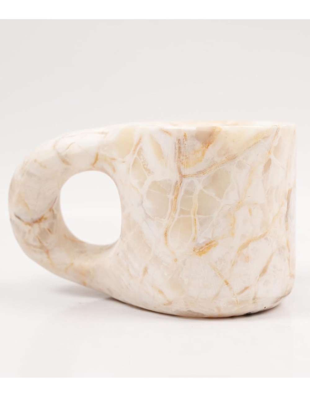 Marble Effect Stone Mug - Cream & Gold Veining